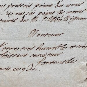 Rare lettre de Fontenelle à l'abbé Jean Hautefeuille