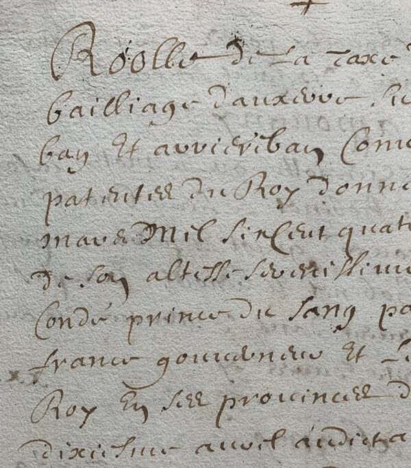 Manuscrit de 1696 du rôle de la taxe des fiefs du comté et bailliage d’Auxerre
