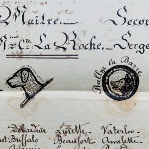 Chasse à courre au vautrait de la Barre (Allier) : ensemble de documents manuscrits fin XIXe