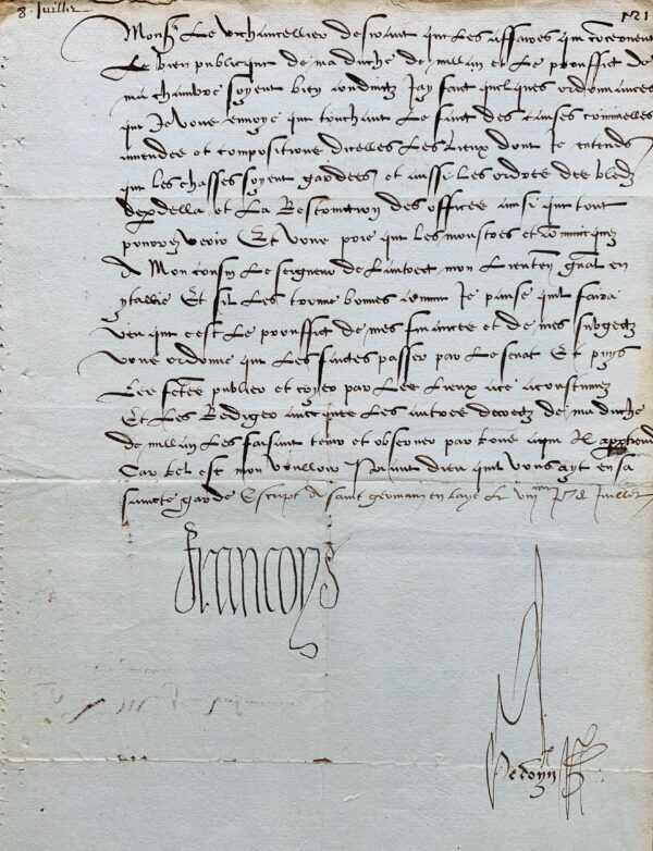 François 1er donne ses instructions pour le duché de Milan nouvellement conquis