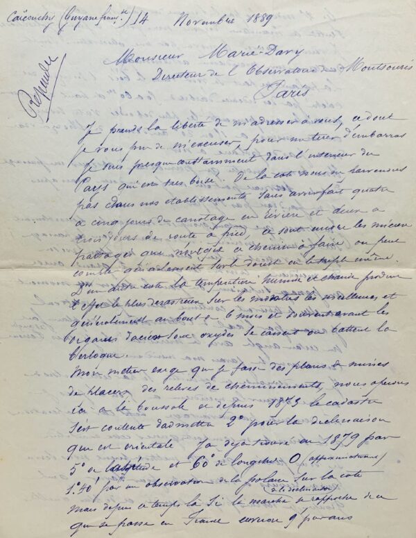 Lettre d'un chercheur d'or écrite des profondeurs de la Guyane en 1889