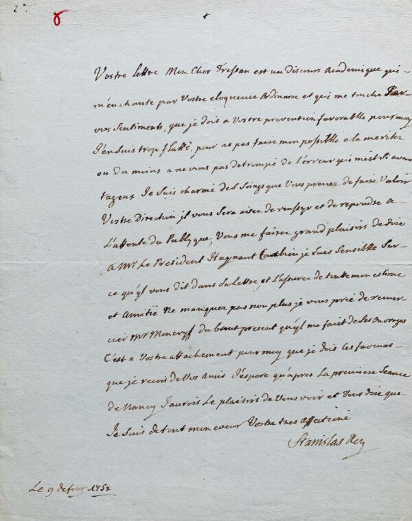 Le roi Stanislas félicite Tressan après son élection à l'Académie de Nancy