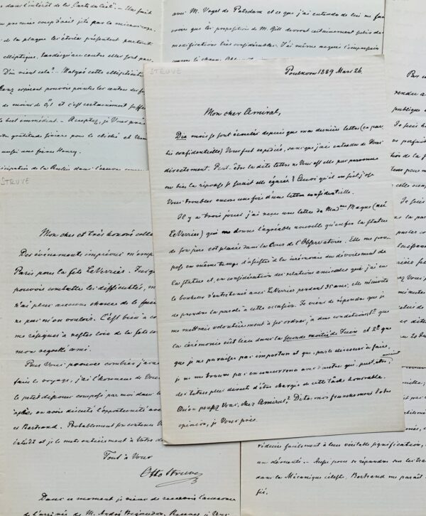 Belle correspondance de 5 lettres de l'astronome russe Otto Wilhelm von Struve