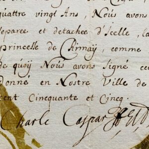 Le prince-électeur de Trèves, Charles-Gaspard, fait don d'une relique à la princesse de Chimay