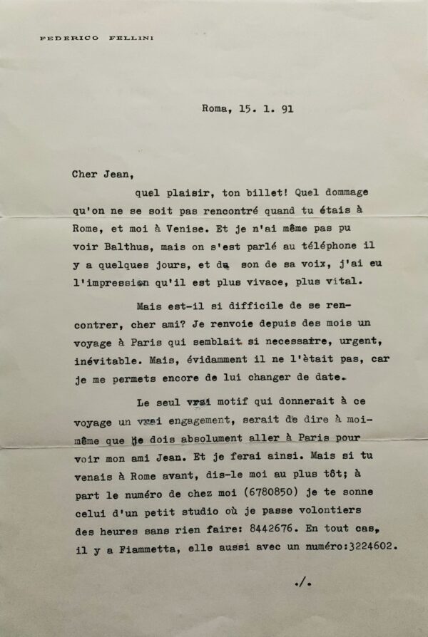 Federico Fellini donne des nouvelles de Balthus et évoque le vide après son dernier film