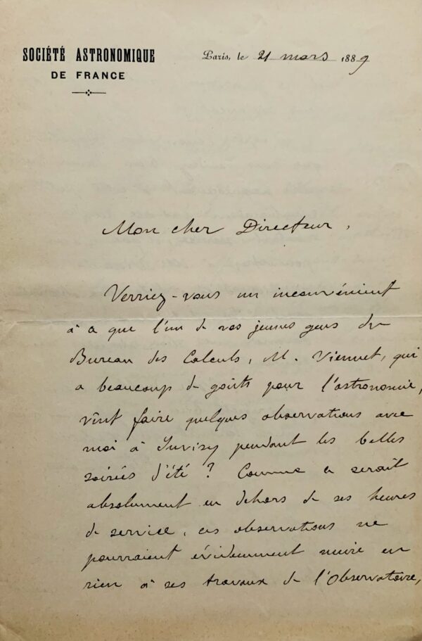 Camille Flammarion se félicite du succès de la Société Astronomique de France