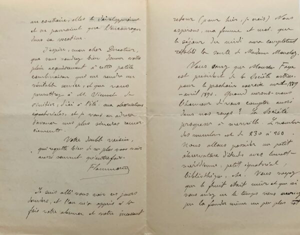 Camille Flammarion se félicite du succès de la Société Astronomique de France