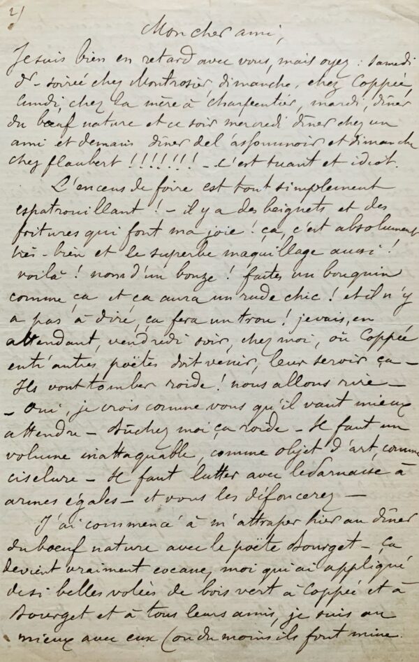 Longue et magnifique lettre argotique et scabreuse de Huysmans