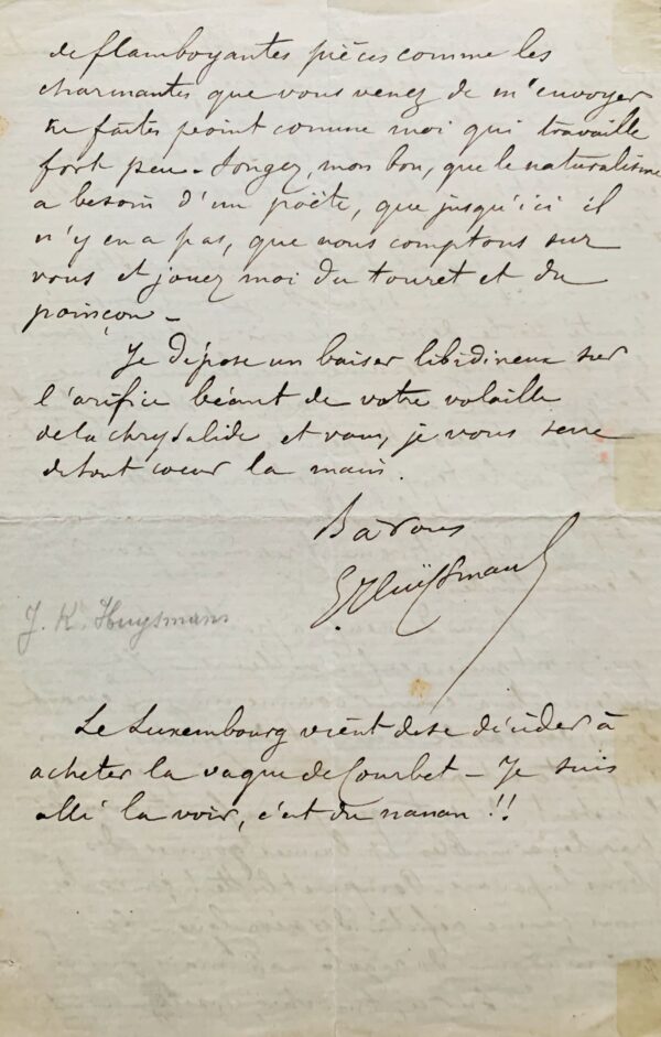 Longue et magnifique lettre argotique et scabreuse de Huysmans