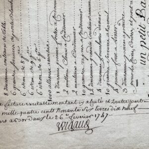 Inventaire des marchandises chargées sur un navire à Bordeaux pour la Louisiane, en 1747.