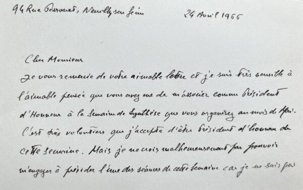 Louis de Broglie accepte de présider un colloque au Centre international de Synthèse