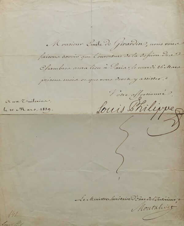 Le roi Louis-Philippe convoque Émile de Girardin