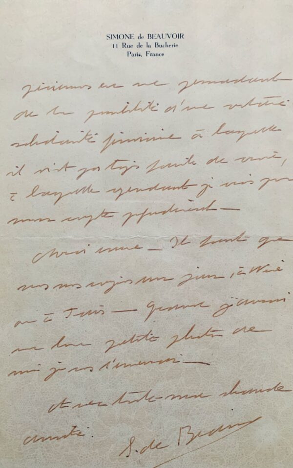 Magnifique lettre de Simone de Beauvoir sur ses convictions féministes