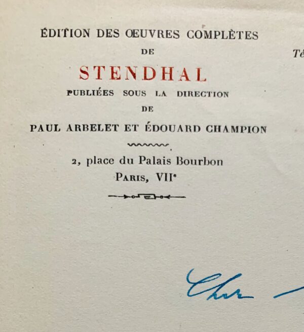 Important dossier sur Stendhal provenant des archives du stendhalien Charles Simon
