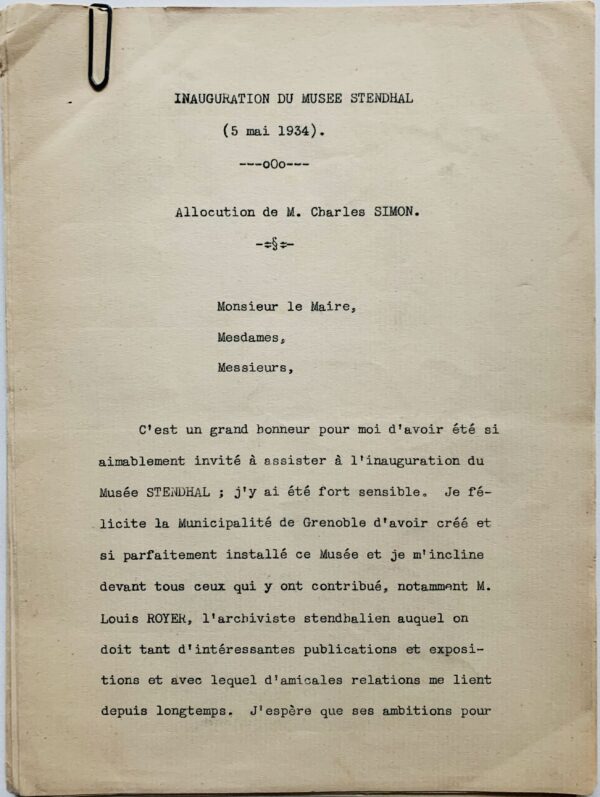 Important dossier sur Stendhal provenant des archives du stendhalien Charles Simon