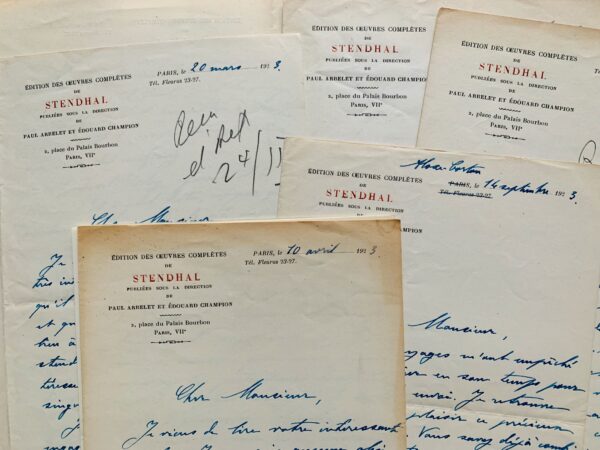 Important dossier sur Stendhal provenant des archives du stendhalien Charles Simon