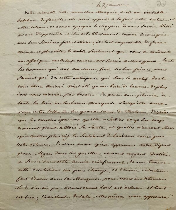 Longue et belle lettre de Xavier de Maistre lors de son exil en Italie