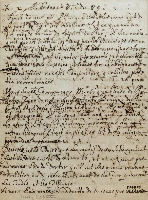 Rare lettre entièrement autographe de Roger de Bussy-Rabutin