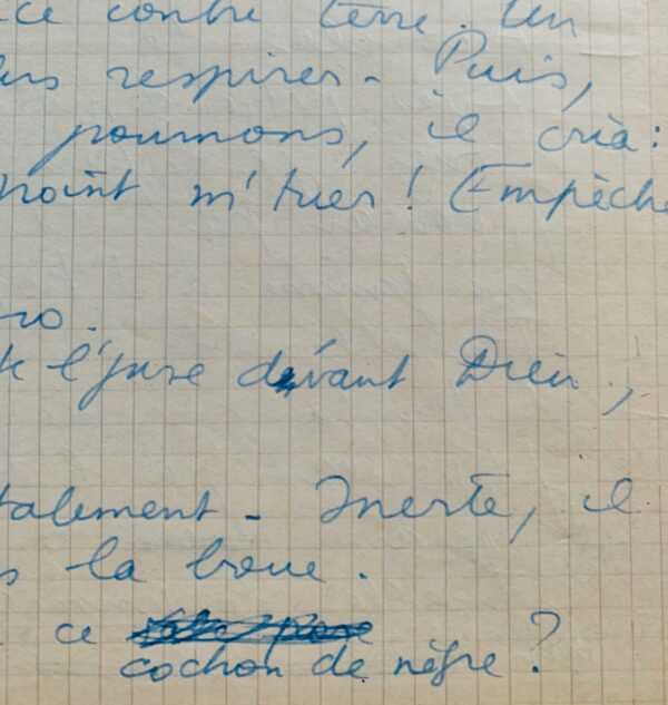 Exceptionnel manuscrit de la traduction par Boris Vian d'une nouvelle de l'écrivain afro-américain Richard Wright