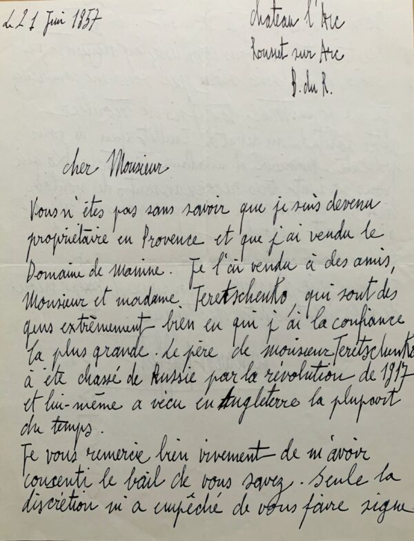 Bernard Buffet vend sa propriété de Domont et s'installe au château l'Arc, en Provence