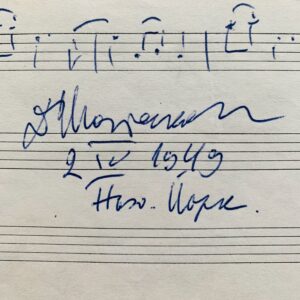 Portée musicale signée de Dmitri Chostakovitch, écrite à New York en 1949
