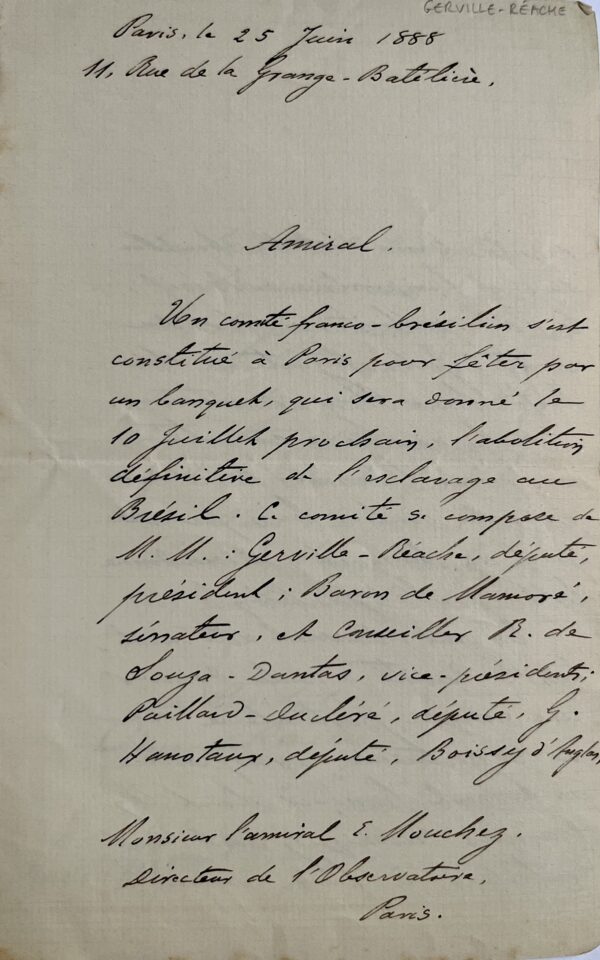 Gaston Gerville-Réache fête l’abolition définitive de l’esclavage au Brésil