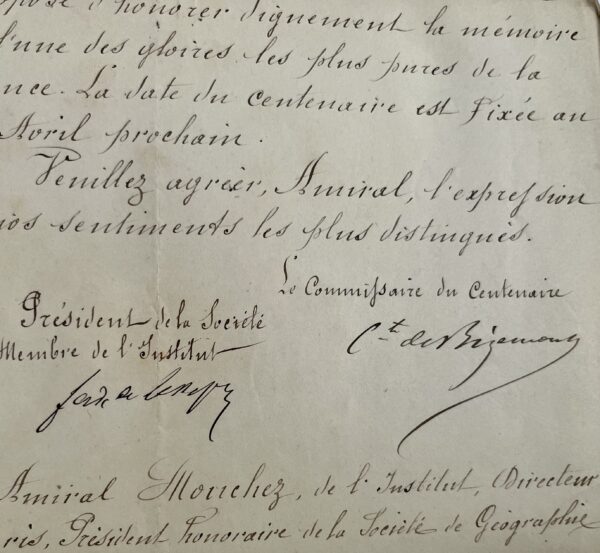 Ferdinand de Lesseps recrute Mouchez au sein du Comité du centenaire de Lapérouse