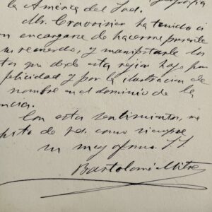 Lettre de l'ancien président argentin Bartolomé Mitre