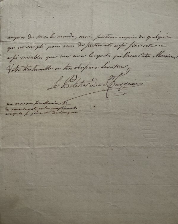 Lettre de Michel Etienne Le Peletier de Saint-Fargeau, père du révolutionnaire