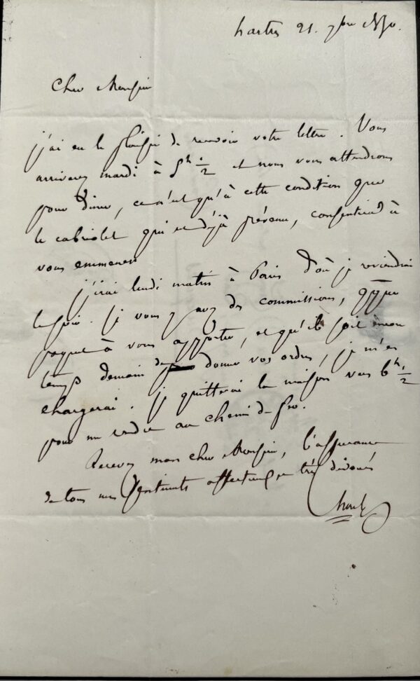 Lettre du mathématicien Michel Chasles