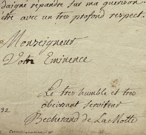 Très rare lettre du convulsionnaire Louis-François de Bécherand, datée de 1732