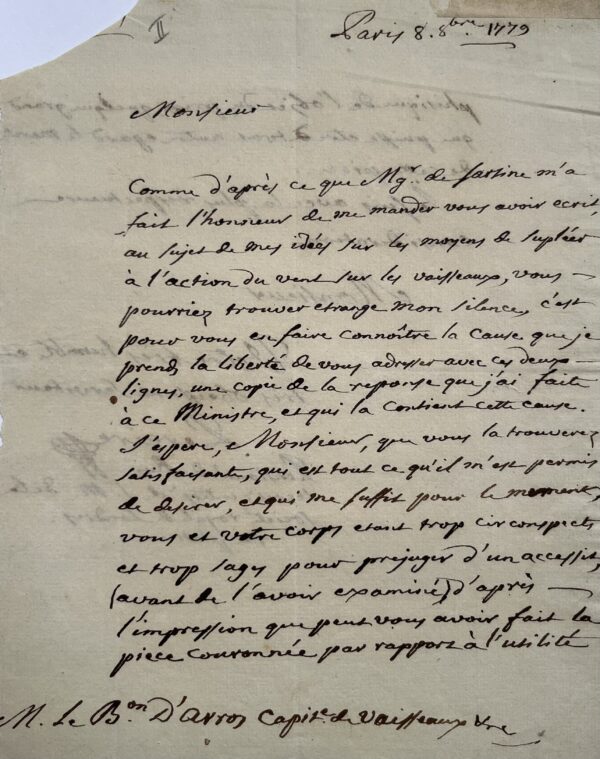 Rare lettre de Jacob Rodrigue Pereire, précurseur de l'éducation des sourds, sur un problème scientifique