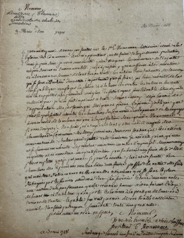 1788, Thomas Rousseau publie une seconde édition des Fastes du Commerce