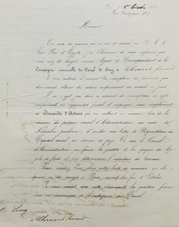 Ferdinand de Lesseps lance la souscription du Canal de Suez