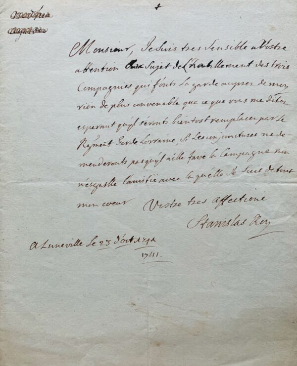 Le roi Stanislas entretient Breteuil de l'habillement de sa garde