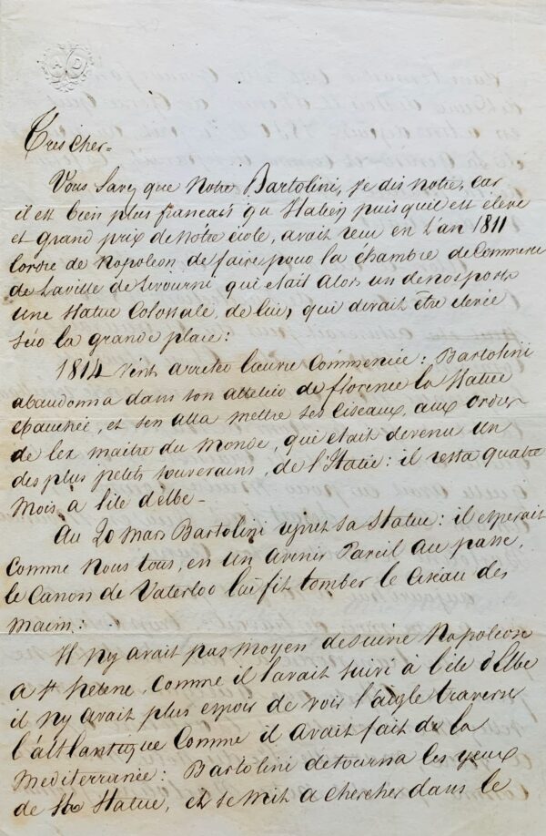 Alexandre Dumas propose à Méry de faire élever la sculpture monumentale du Napoléon de Bartolini sur la promenade du Prado à Marseille
