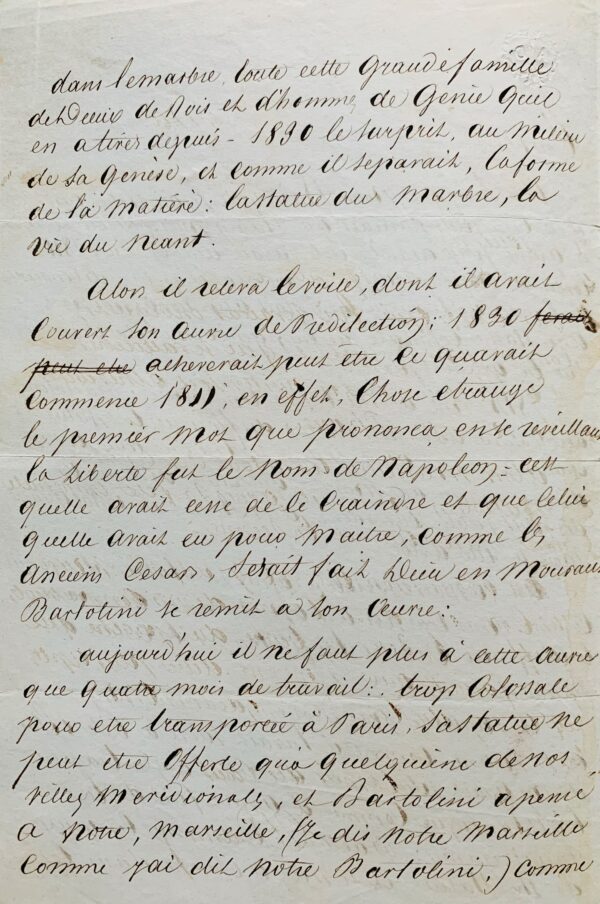 Alexandre Dumas propose à Méry de faire élever la sculpture monumentale du Napoléon de Bartolini sur la promenade du Prado à Marseille