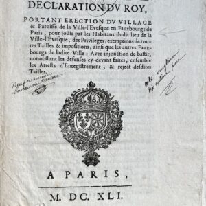 Déclaration du Roy portant érection du village de la Ville-l'Evêque en faubourg de Paris