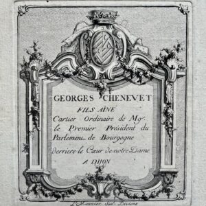 Superbe carte publicitaire gravée du XVIIIe du cartier dijonnais Georges Chenevet