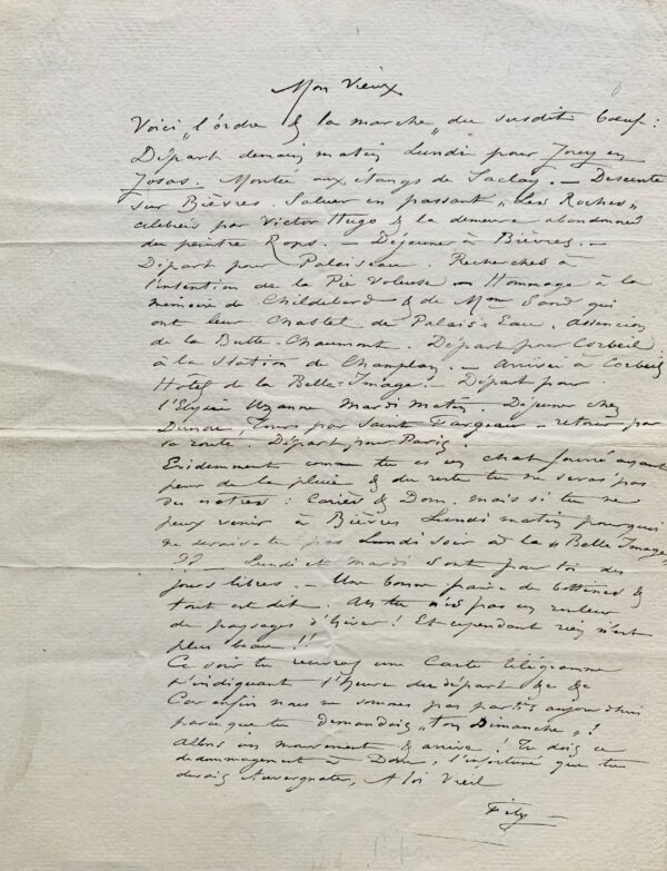 Félicien Rops convie un ami à une partie de campagne en Essonne pour saluer Hugo et Sand