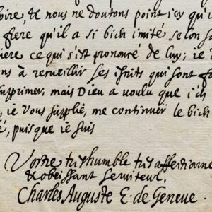Belle et rare lettre du prince-évêque de Genève, Charles-Auguste de Sales, évoquant saint François de Sales