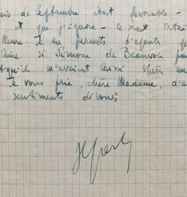Très belle lettre de Jean-Paul Sartre sur les préparatifs de son voyage en Chine avec Simone de Beauvoir