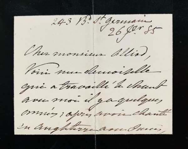 Pauline Viardot vient en aide à une amie cantatrice, Mlle de Ribeaucourt