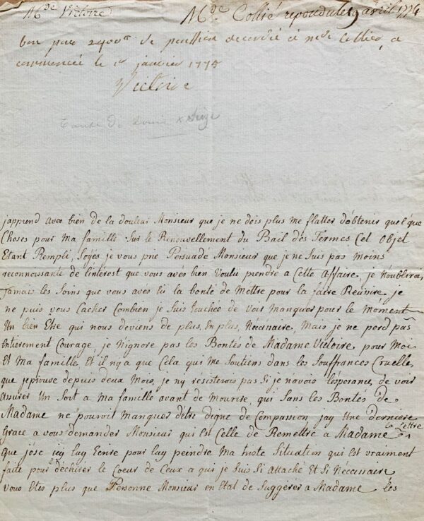 Madame Victoire accorde une pension à une famille pauvre