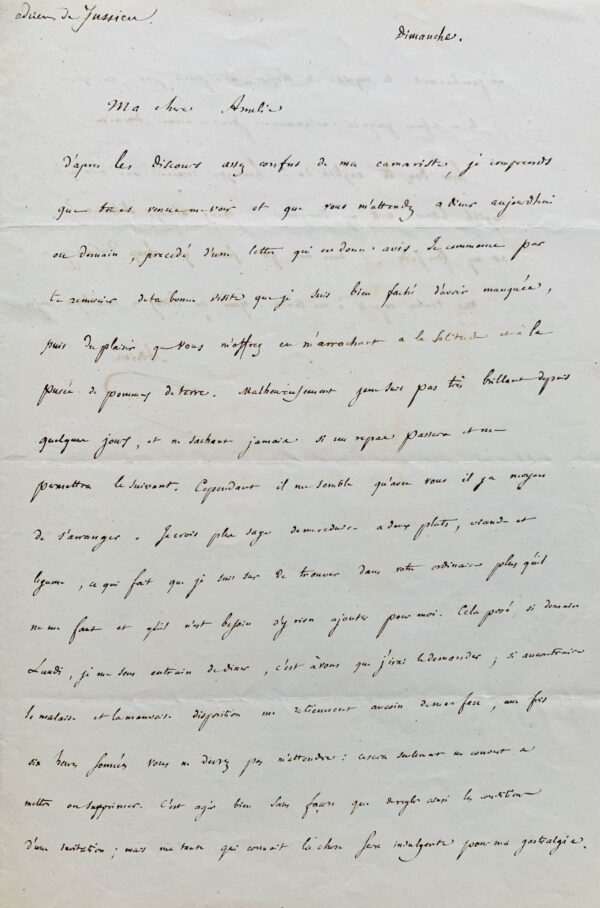 Lettre familiale du botaniste Adrien de Jussieu