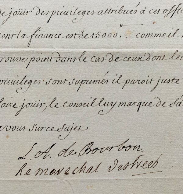 Le duc du Maine et le maréchal d'Estrées interviennent pour les privilèges de l'amirauté de Fréjus