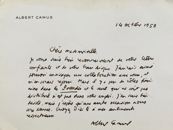 Albert Camus distribue les rôles des Possédés