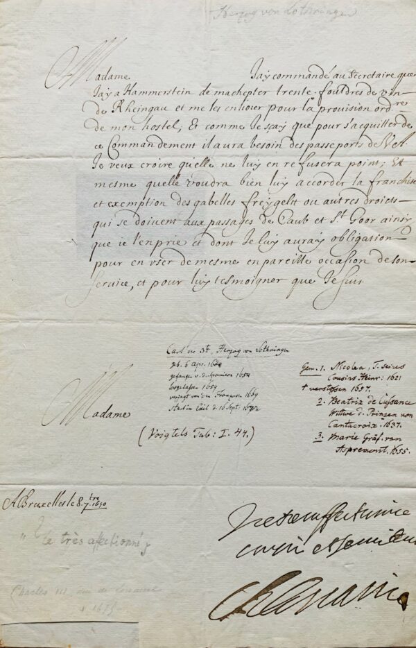 Le duc Charles IV de Lorraine commande du vin de Rheingau