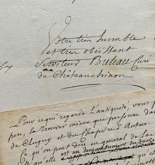 Longue lettre de 1767 du curé de Château-Chinon, faisant un état des lieux de la ville et de ses habitants
