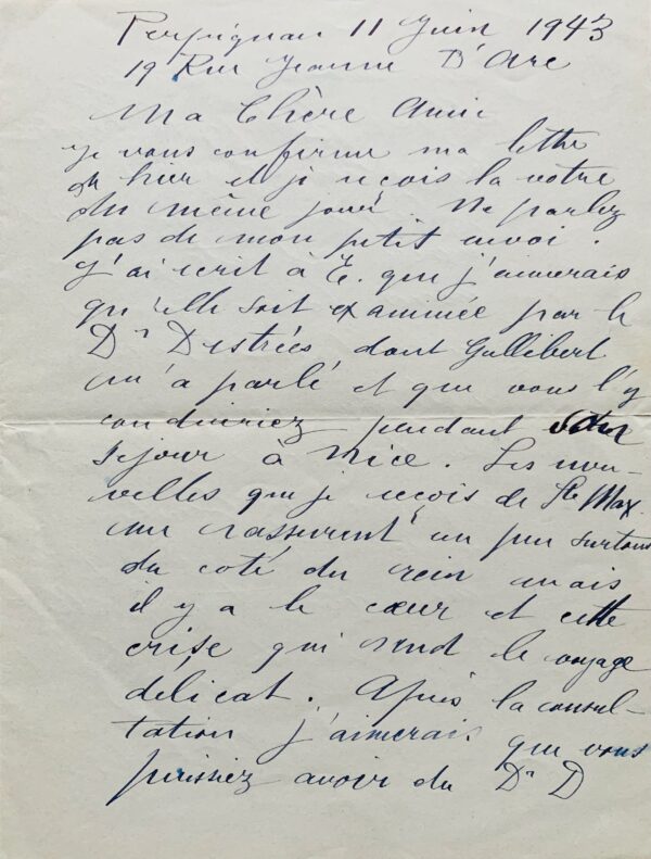 Raoul Dufy s'inquiète pour son épouse Émilienne et attends les événements de la guerre avec angoisse